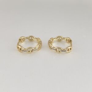 18K Gold Diamond Mariner Huggie Hoop Earrings